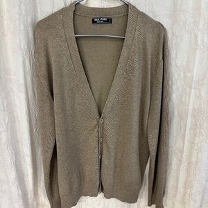 Paul Jones Men’s Long sleeve V-Neck Button Down Cardigan Tan Size XL